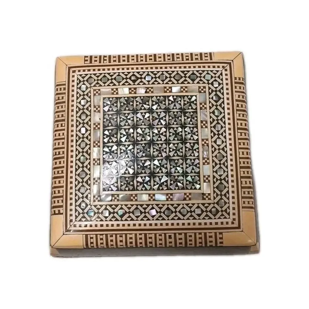 Exotic Egyptian Hand Inlaid Mother Pearl Jewelry Wood Box 3.5' Gift Storage‎ Box